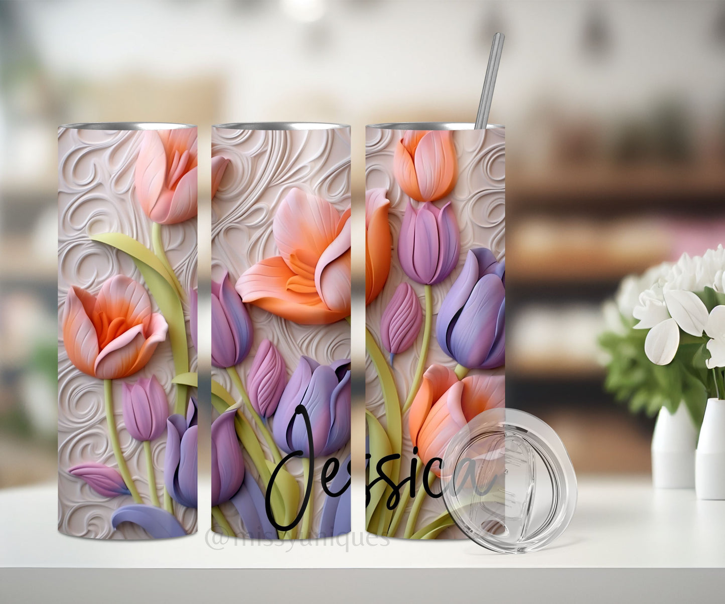 Personalised 3D Tulips Floral Tumbler