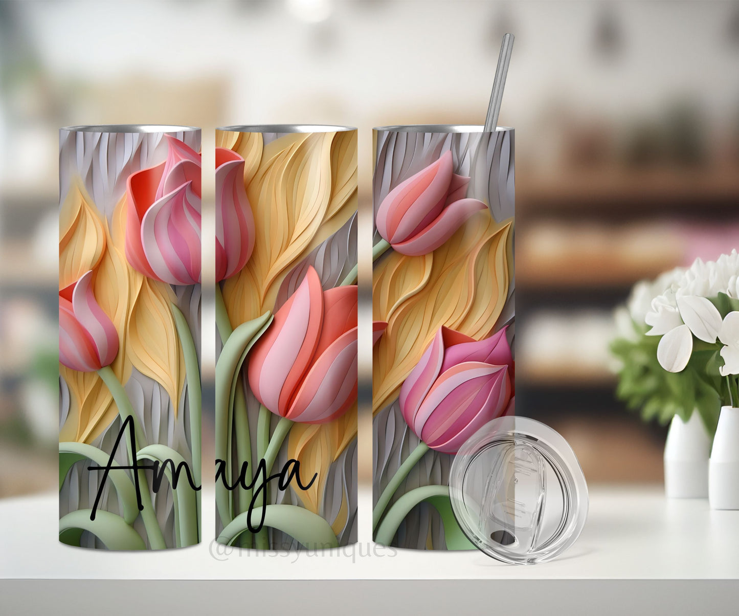 Personalised 3D Tulips Floral Tumbler