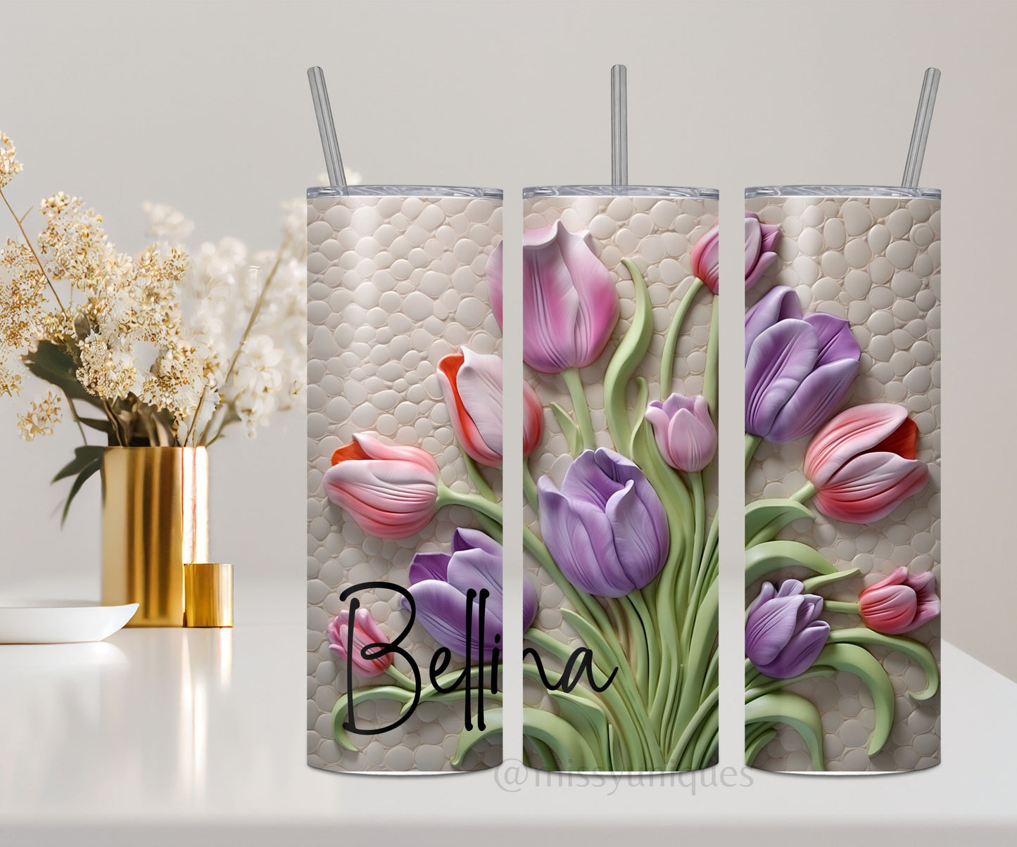 Personalised 3D Tulips Floral Tumbler