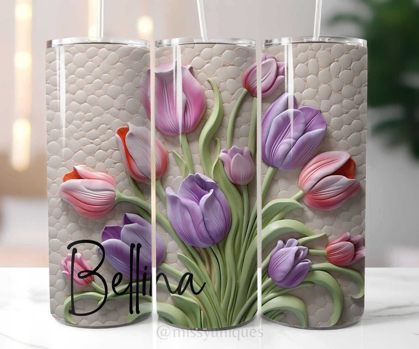 Personalised 3D Tulips Floral Tumbler