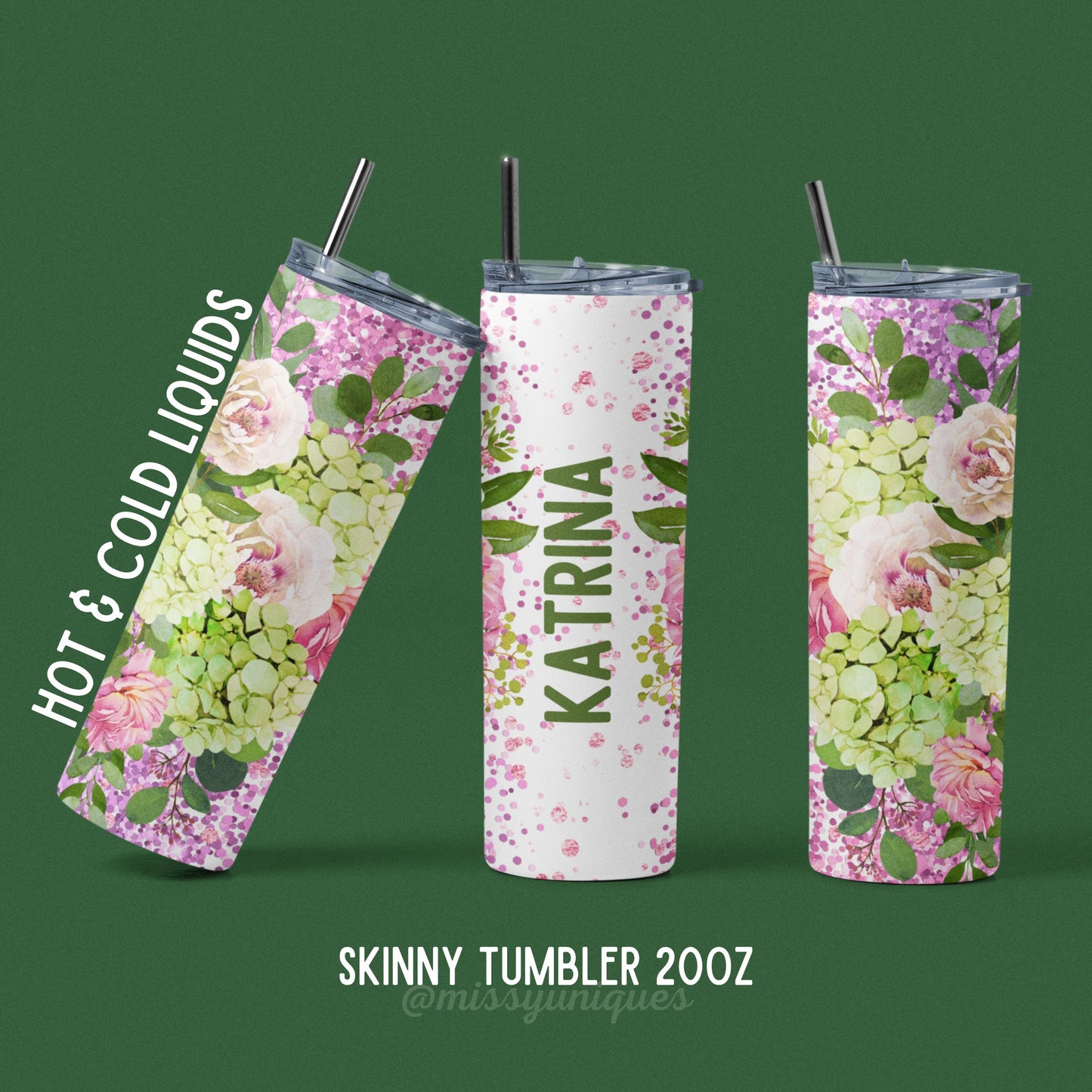 Personalised Green Flower Tumbler