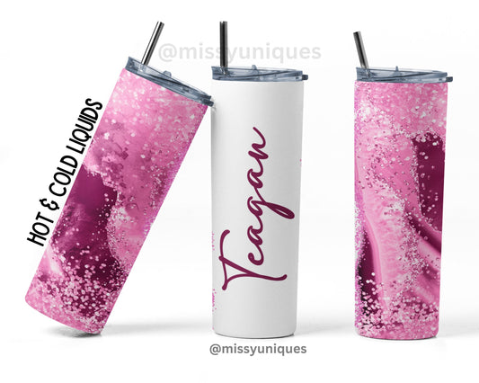 Personalised Geode Pink Glitter Tumbler