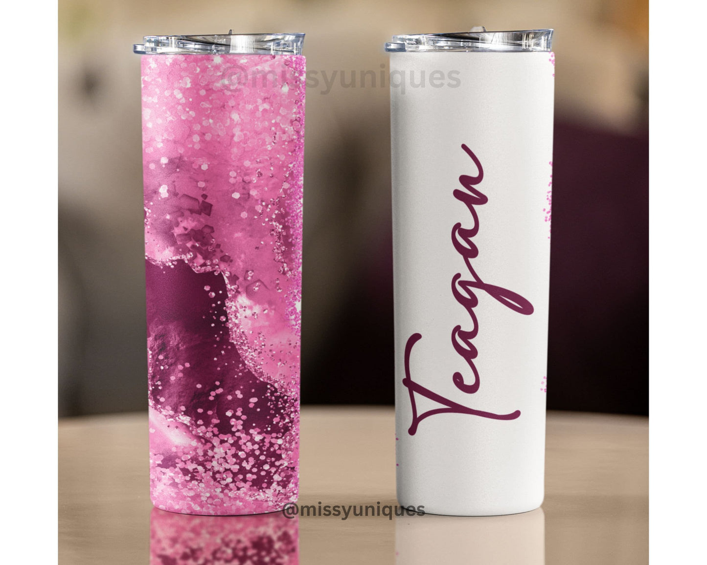 Personalised Geode Pink Glitter Tumbler