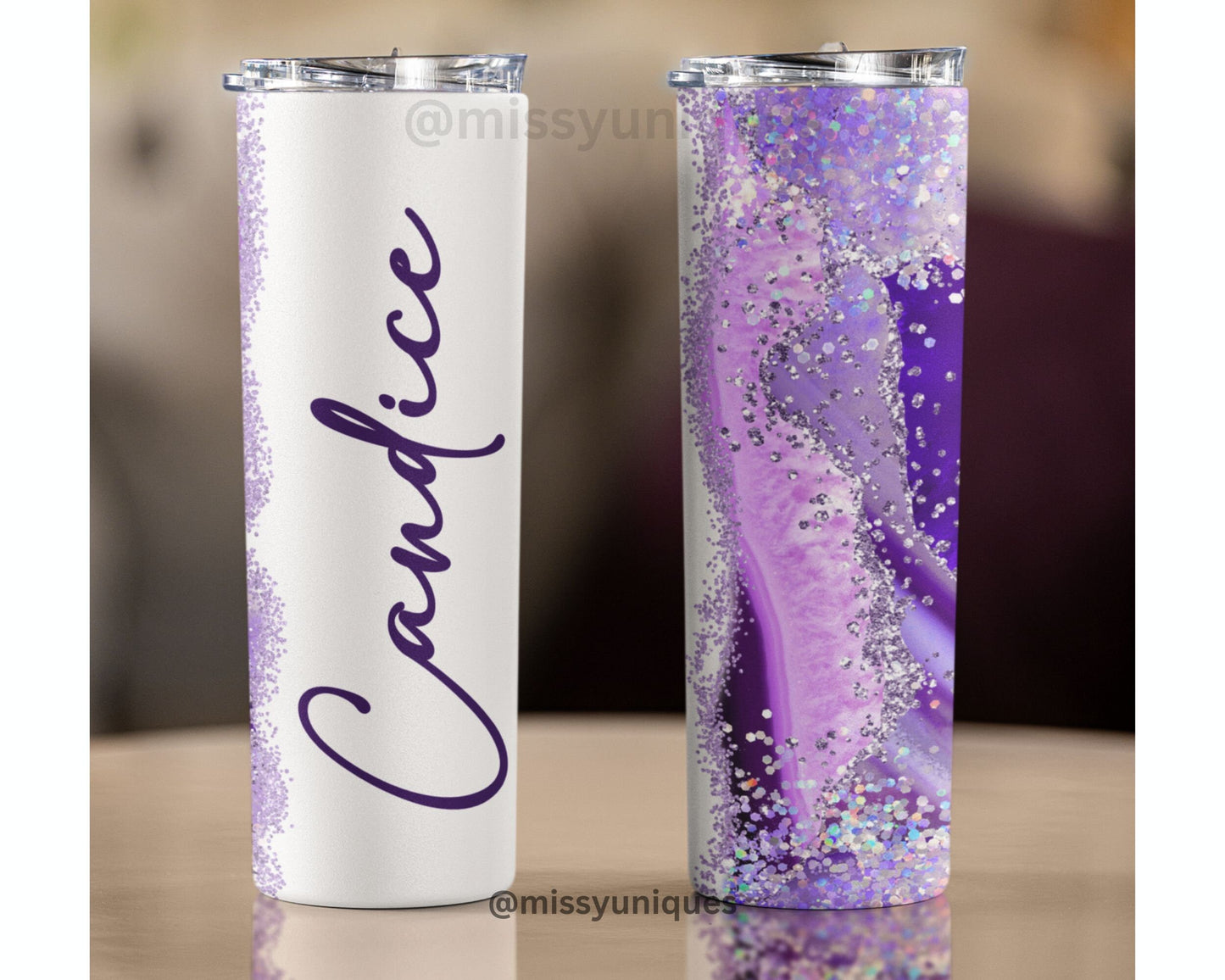 Personalised Geode Purple Glitter Tumbler