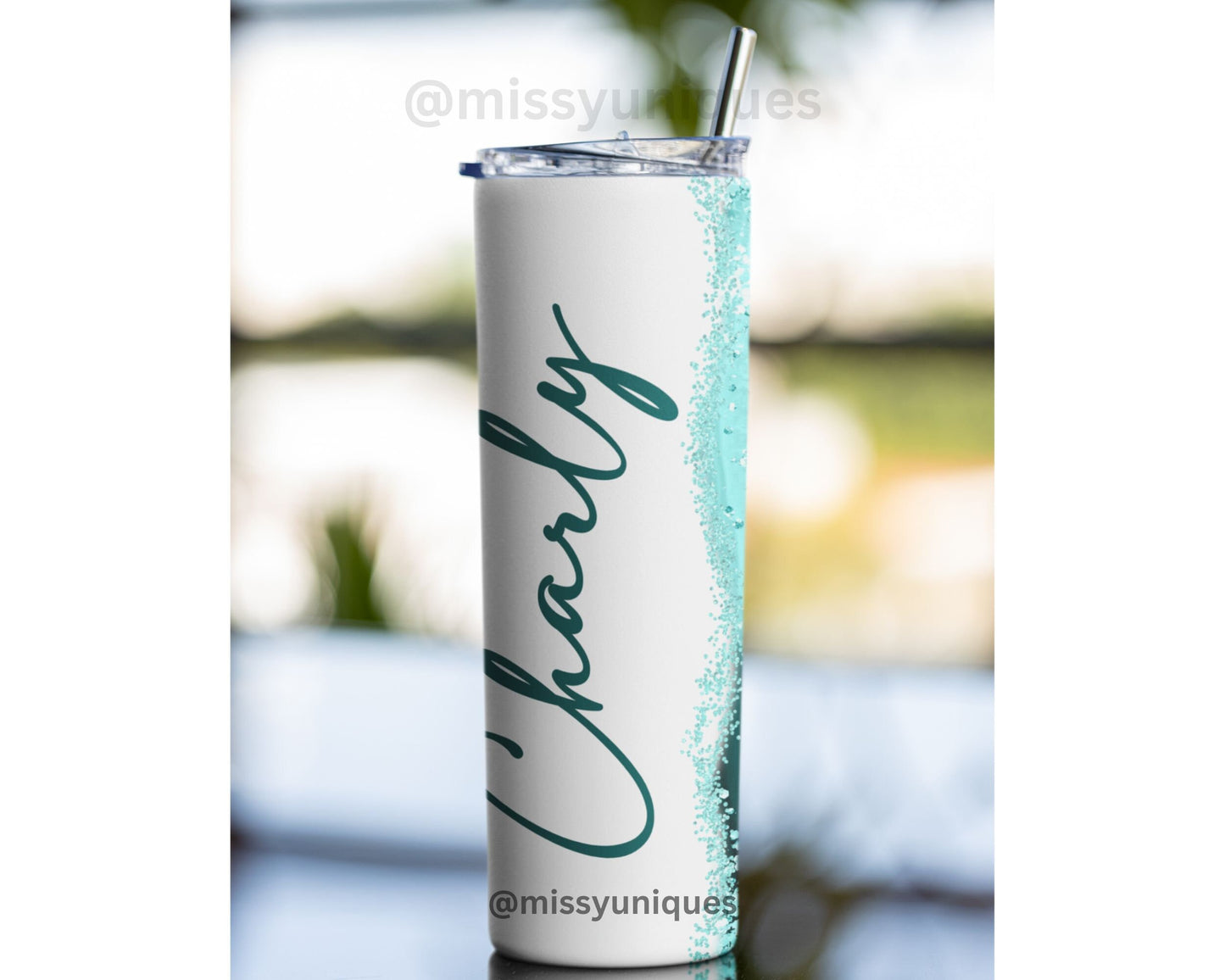 Personalised Blue Turquoise Glitter Tumbler