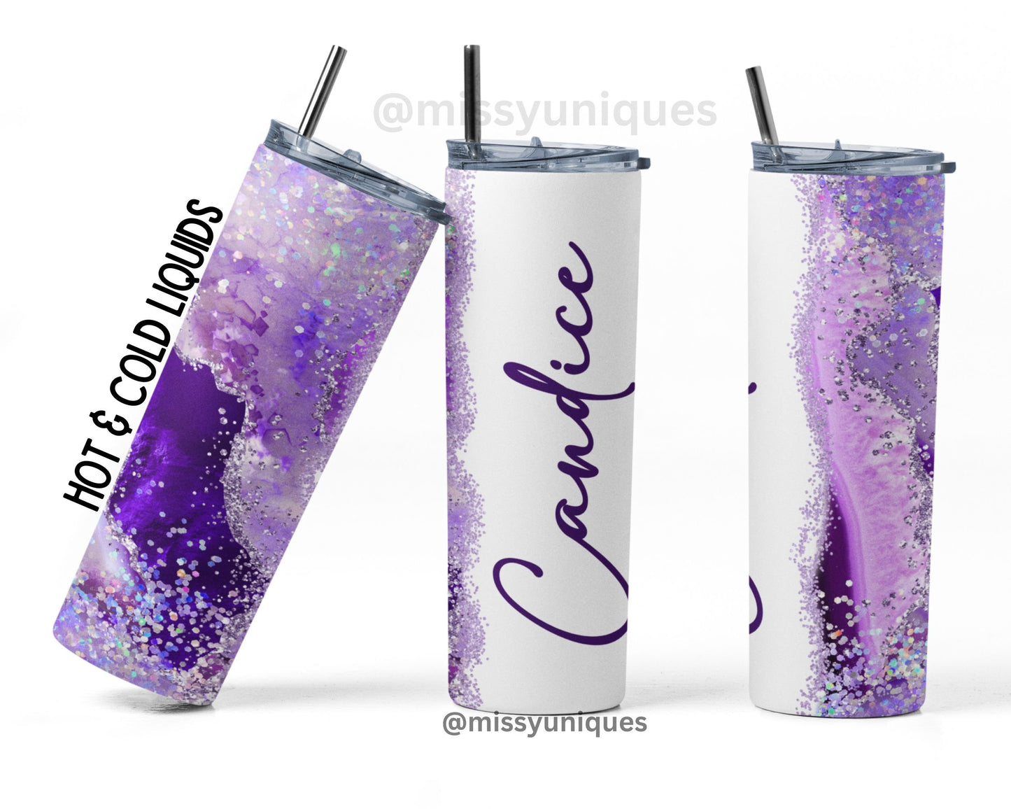 Personalised Geode Purple Glitter Tumbler