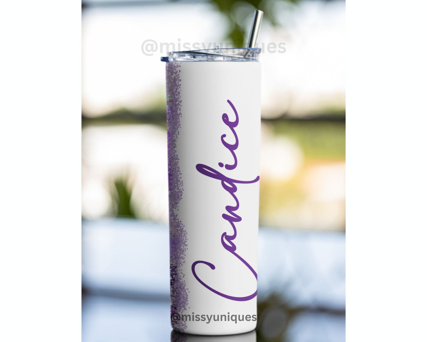 Personalised Geode Purple Glitter Tumbler